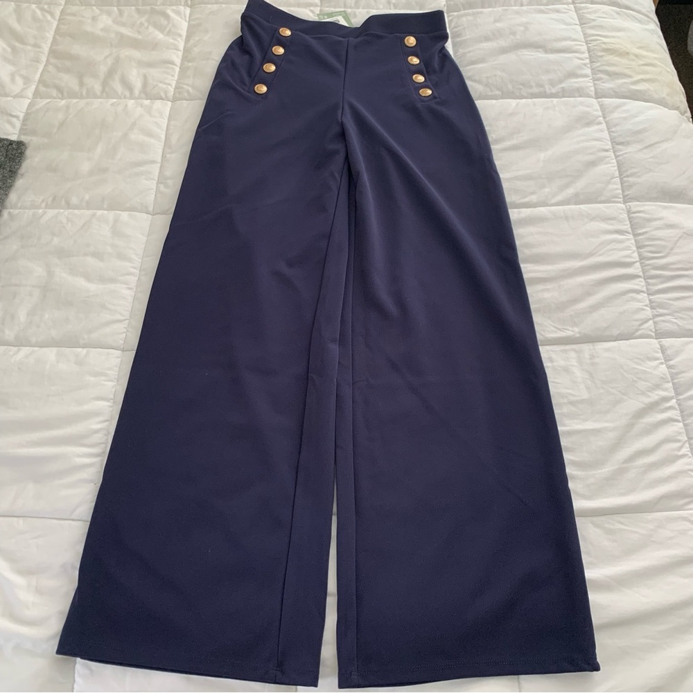 Navy Wide Leg High-Waisted Pants